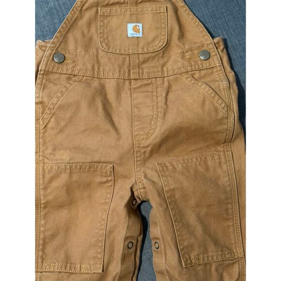 Carhartt Overalls 12 Months Baby Bib Overall Tan Brown Snap Crotch Double Knees - Picture 4 of 6